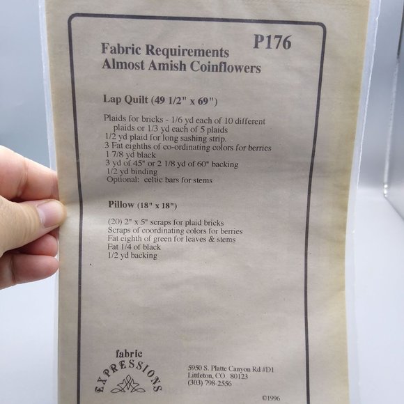 UNCUT Vintage Quilt Sewing Patterns, Almost Amish Coinflowers P176 - Picture 3 of 3